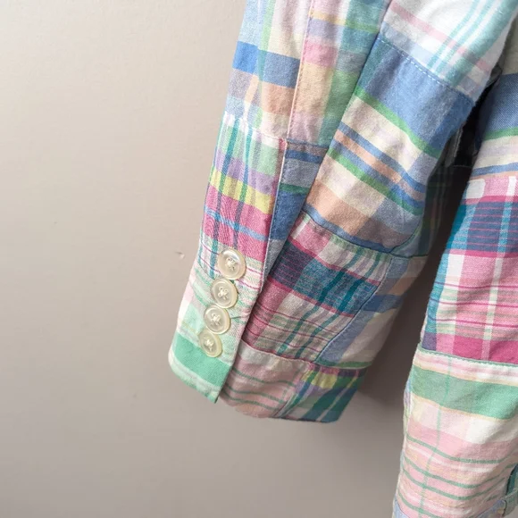 Vintage Ralph Lauren Madras Plaid Pastel Patchwork Blazer - Picture 9 of 13